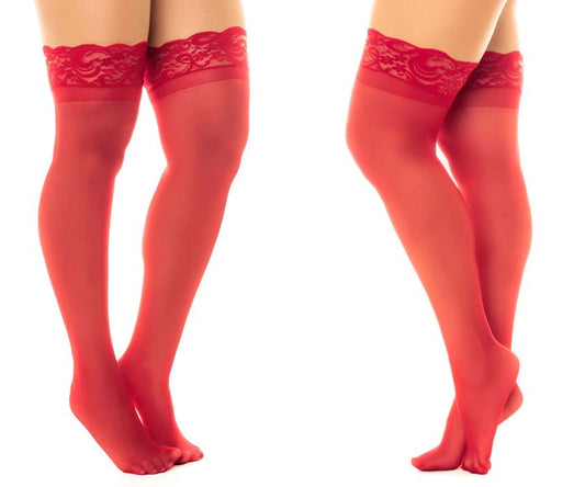 Mapale 1108 Sheer Thigh Highs with Stay Up Color Red.