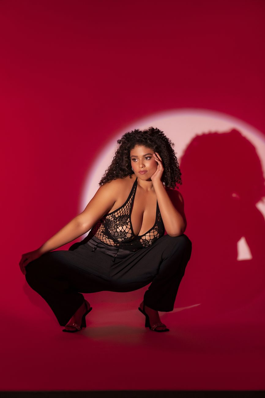 Mapale 1115X Curvy Size Floral Fishnet Bodysuit Color Black.