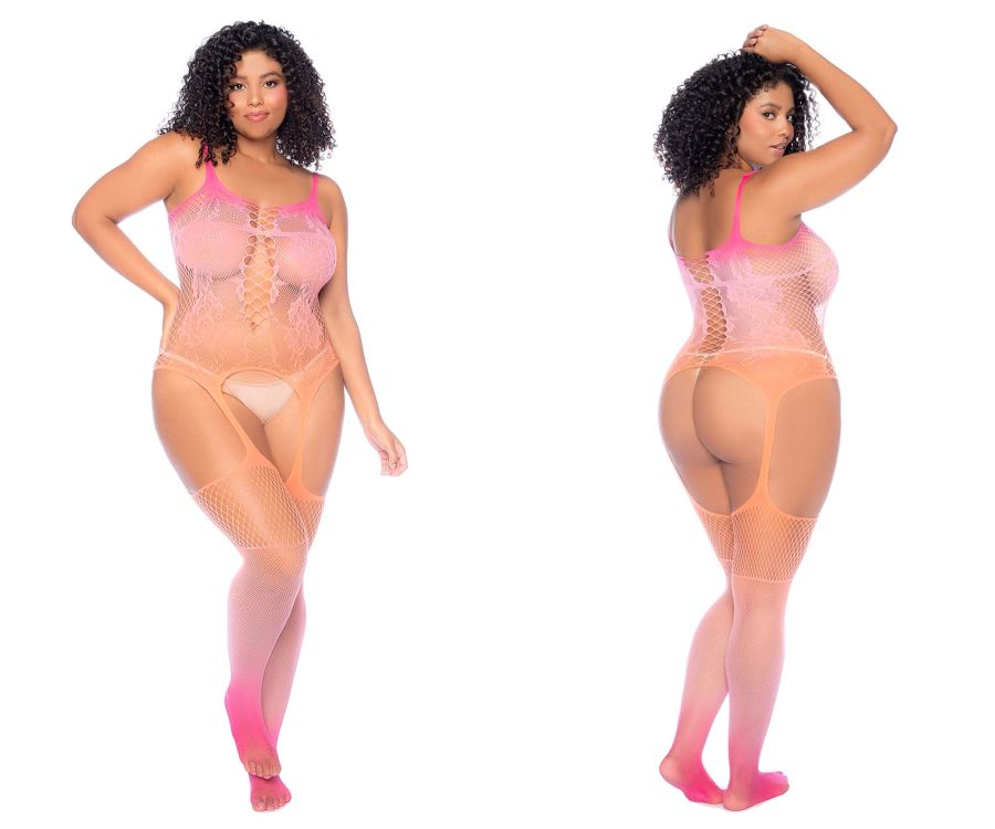 Mapale 1125X Curvy Size Floral Ombre Bodystocking Color Sunset.