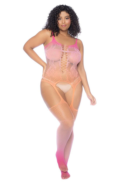 Mapale 1125X Curvy Size Floral Ombre Bodystocking Color Sunset.