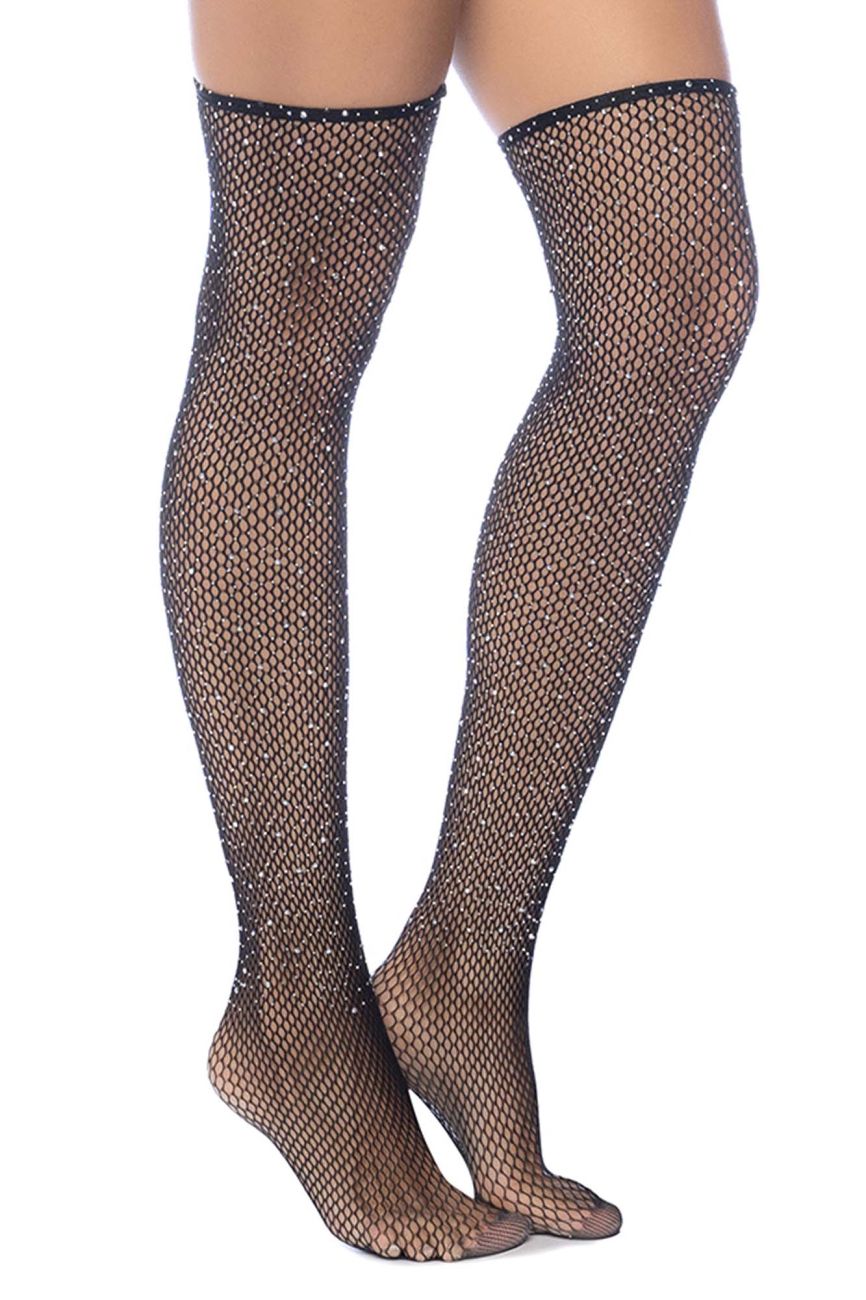 Mapale 1127 Diamond Fishnet Thigh High Stockings Color Black-Rhinestone.