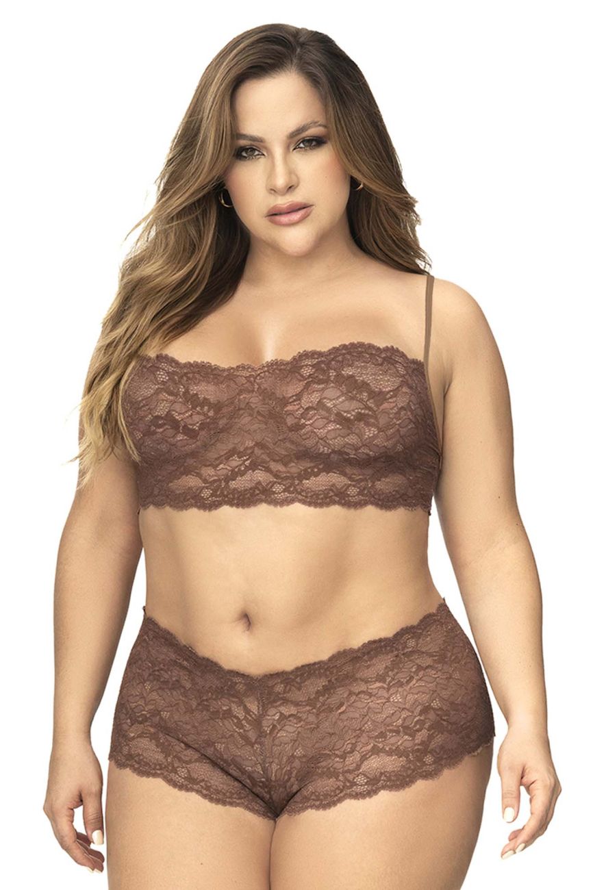 Mapale 206X Curvy Size Panty and Top Lace Set Color Cocoa.