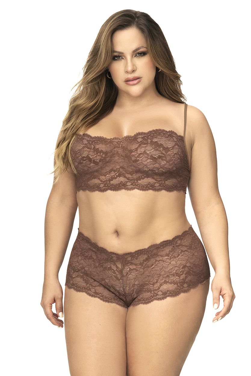 Mapale 206X Curvy Size Panty and Top Lace Set Color Cocoa.
