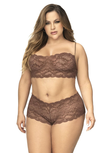 Mapale 206X Curvy Size Panty and Top Lace Set Color Cocoa.