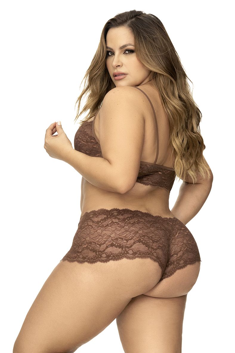 Mapale 206X Curvy Size Panty and Top Lace Set Color Cocoa.