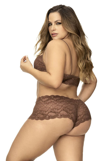 Mapale 206X Curvy Size Panty and Top Lace Set Color Cocoa.