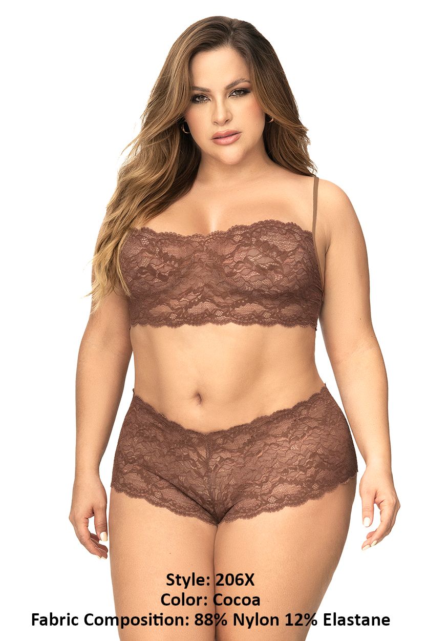 Mapale 206X Curvy Size Panty and Top Lace Set Color Cocoa.