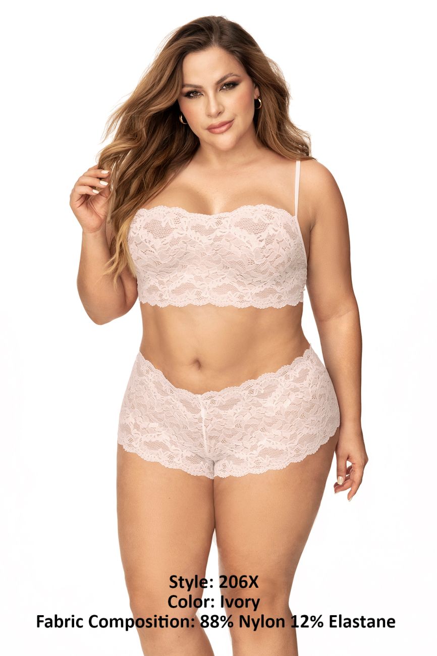 Mapale 206X Curvy Size Panty and Top Lace Set Color Ivory.
