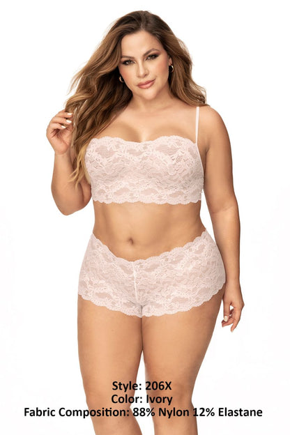 Mapale 206X Curvy Size Panty and Top Lace Set Color Ivory.