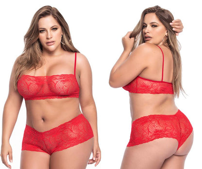 Mapale 206X Curvy Size Panty and Top Lace Set Color Red.