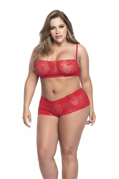 Mapale 206X Curvy Size Panty and Top Lace Set Color Red.