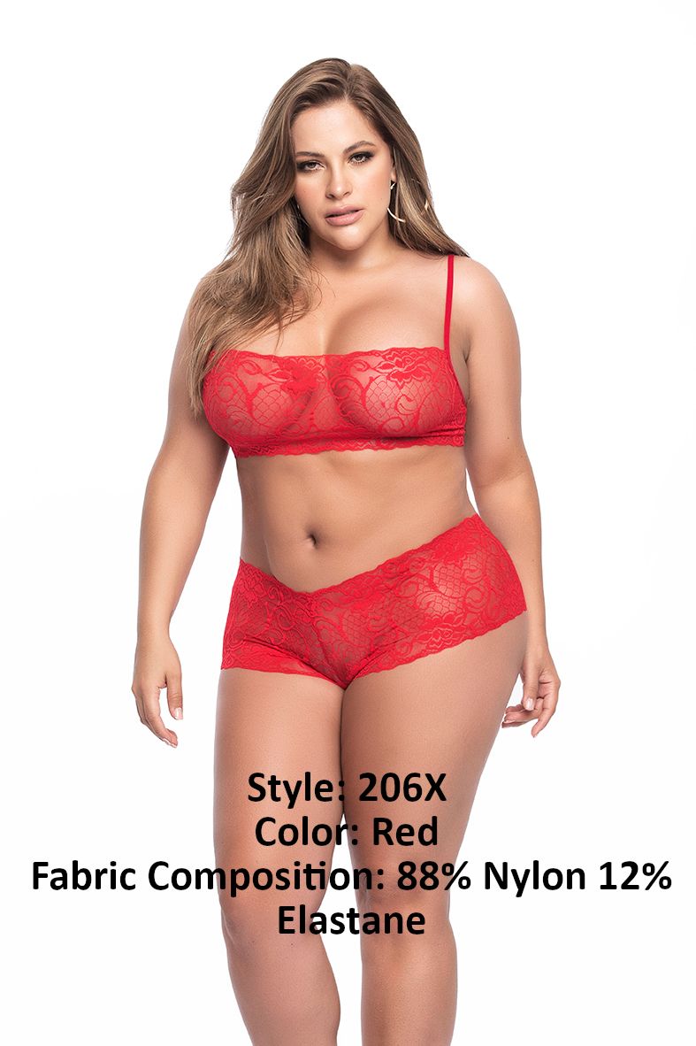 Mapale 206X Curvy Size Panty and Top Lace Set Color Red.