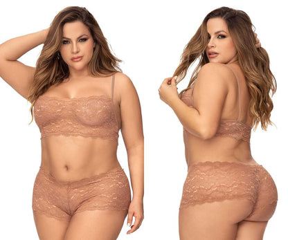 Mapale 206X Curvy Size Panty and Top Lace Set Color Taupe.