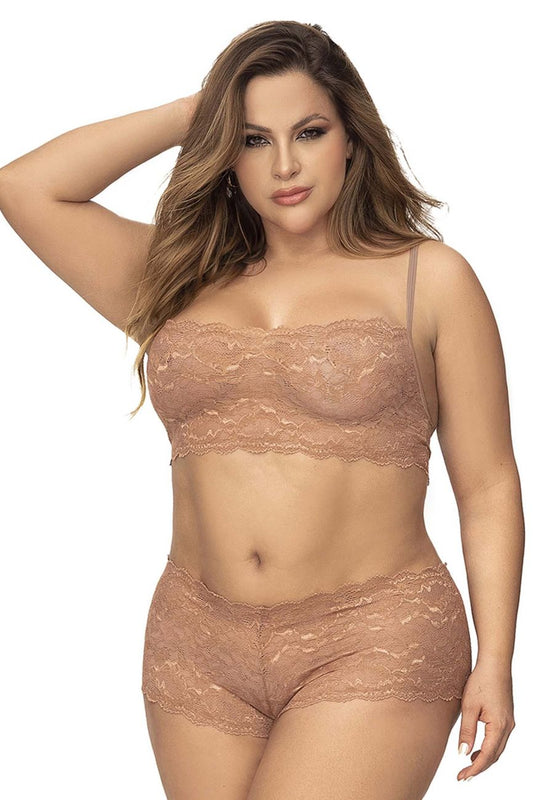 Mapale 206X Curvy Size Panty and Top Lace Set Color Taupe.