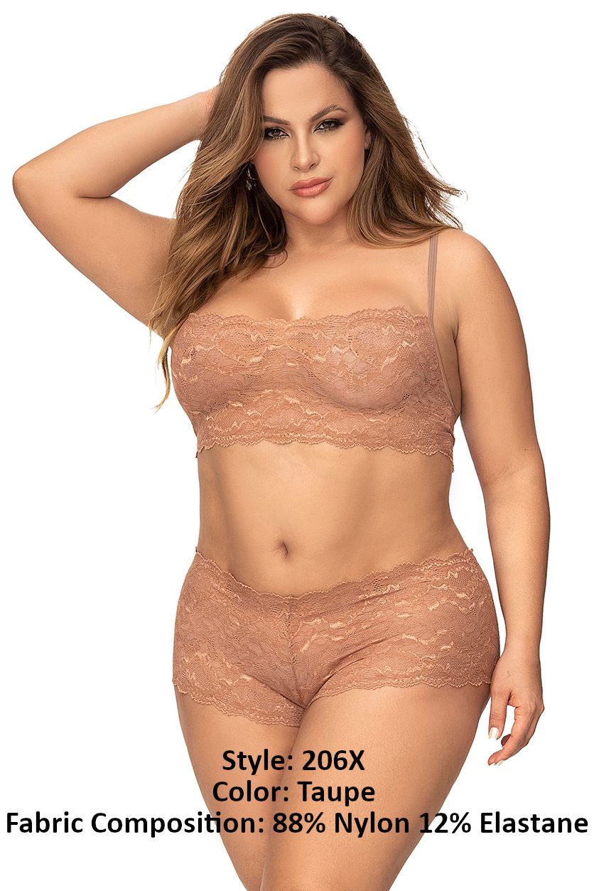 Mapale 206X Curvy Size Panty and Top Lace Set Color Taupe.