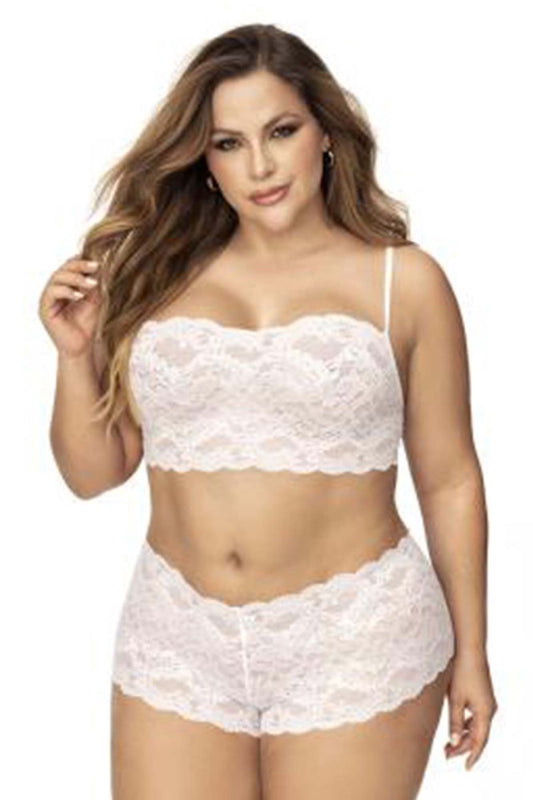 Mapale 206X Curvy Size Panty and Top Lace Set Color White.