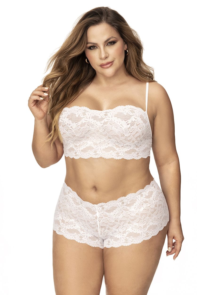 Mapale 206X Curvy Size Panty and Top Lace Set Color White.