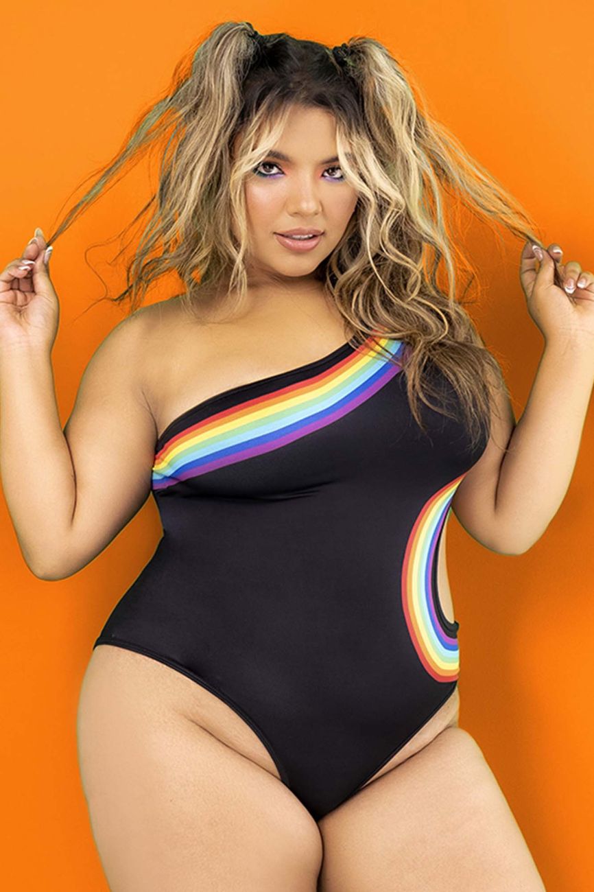 Mapale 2718X Curvy Size Bodysuit Color Black Prints.