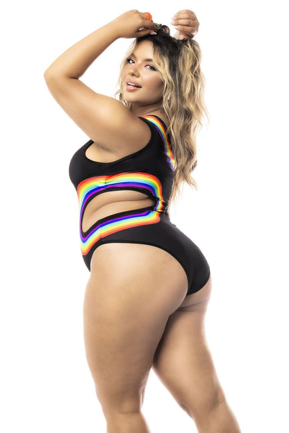 Mapale 2718X Curvy Size Bodysuit Color Black Prints.