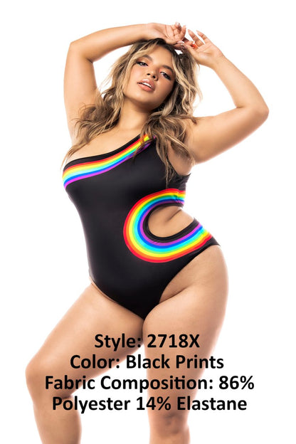 Mapale 2718X Curvy Size Bodysuit Color Black Prints.