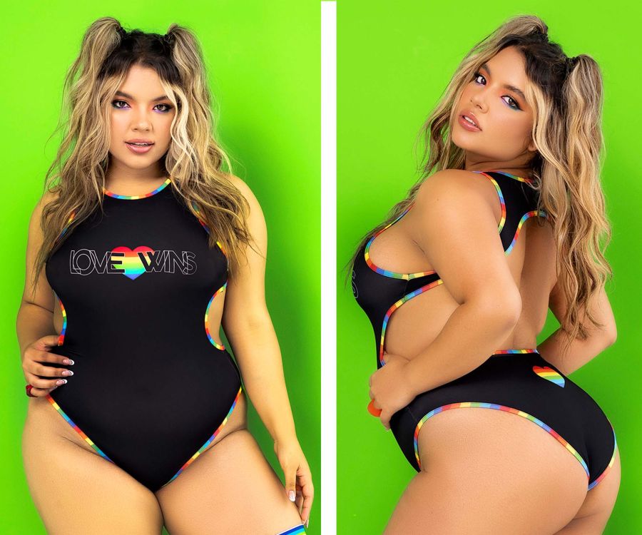 Mapale 2719X Curvy Size Bodysuit Color Black Prints.