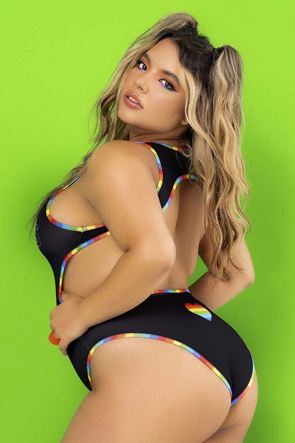 Mapale 2719X Curvy Size Bodysuit Color Black Prints.