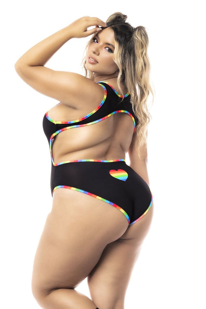 Mapale 2719X Curvy Size Bodysuit Color Black Prints.