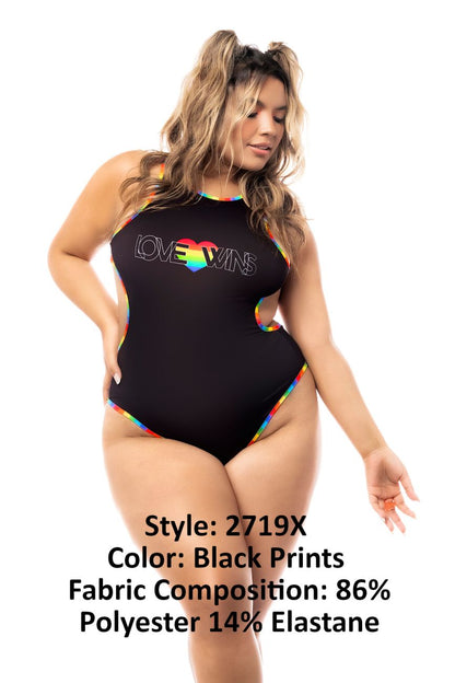 Mapale 2719X Curvy Size Bodysuit Color Black Prints.