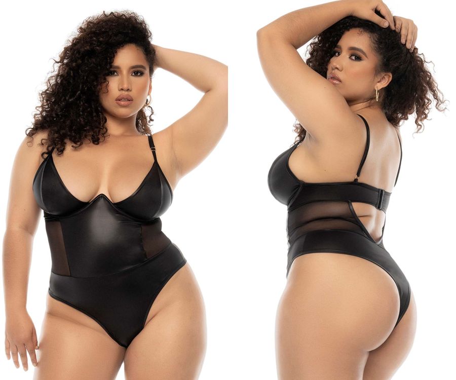 Mapale 2752X Curvy Size Bibi Bodysuit Plus Color Wet Look Black.