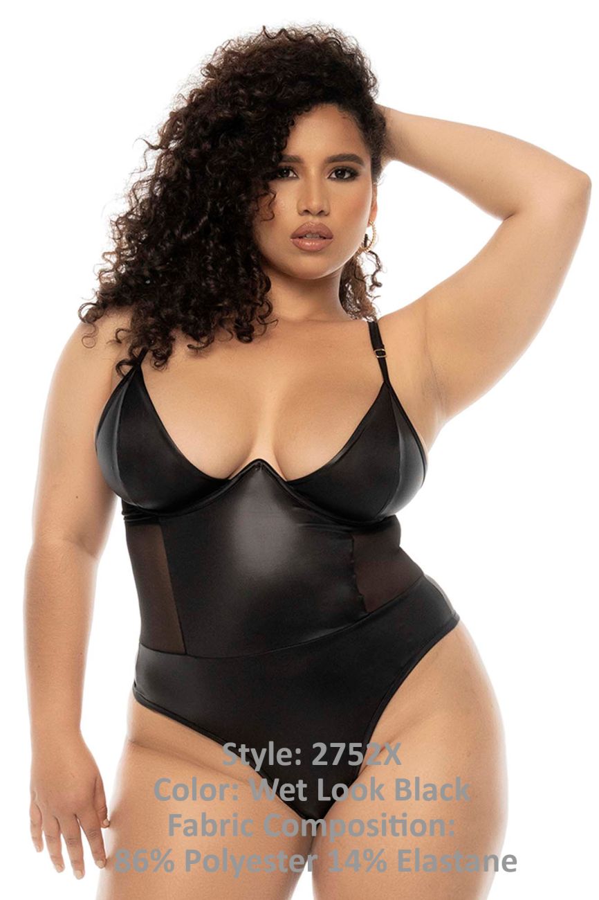 Mapale 2752X Curvy Size Bibi Bodysuit Plus Color Wet Look Black.