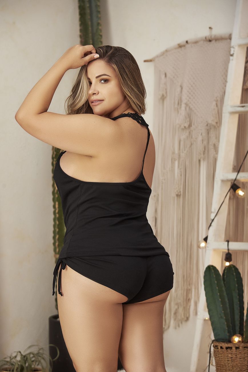 Mapale 7095X Curvy Size Two Piece Pajamas Set. Top and Shorts Color Black.