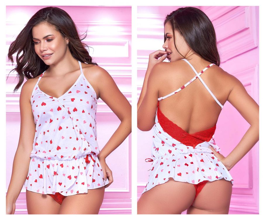 Mapale 7337 Top and Cheeky Bottoms Pajama Set Color White-Red.