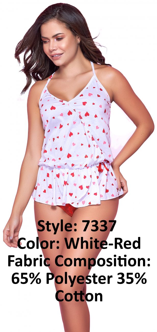 Mapale 7337 Top and Cheeky Bottoms Pajama Set Color White-Red.