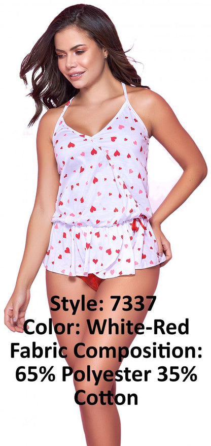Mapale 7337 Top and Cheeky Bottoms Pajama Set Color White-Red.