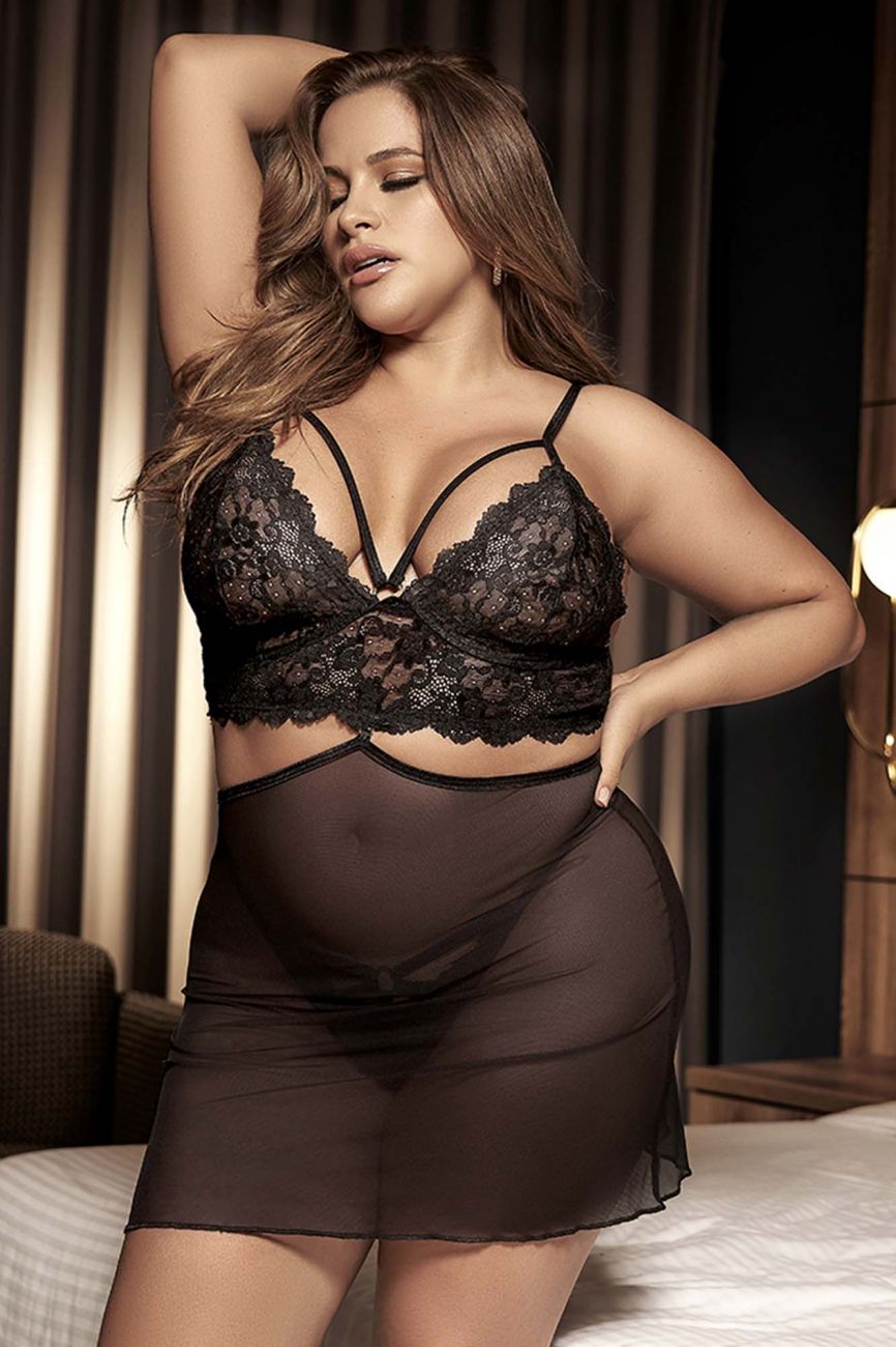 Mapale 7433X Curvy Size Babydoll and Two Piece Set Color Black.