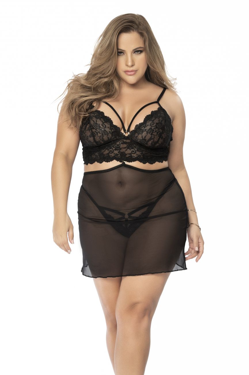 Mapale 7433X Curvy Size Babydoll and Two Piece Set Color Black.