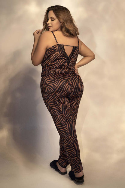 Mapale 7452X Curvy Size Two Piece Pajama Set Top and Pants Color Animal Print.