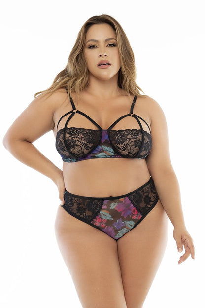 Mapale 7496X Curvy Size Babydoll Three Piece Set Color Dream Flower Print.