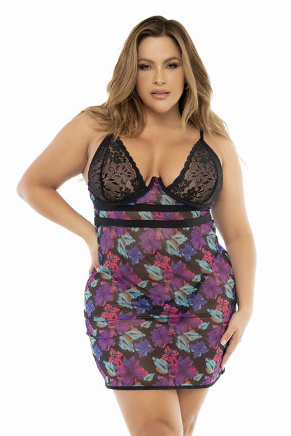 Mapale 7497X Curvy Size Babydoll Color Dream Flower Print.