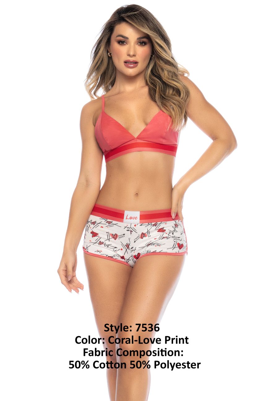 Mapale 7536 Two Piece Pajama Set Top and Shorts Color Coral-Love Print.