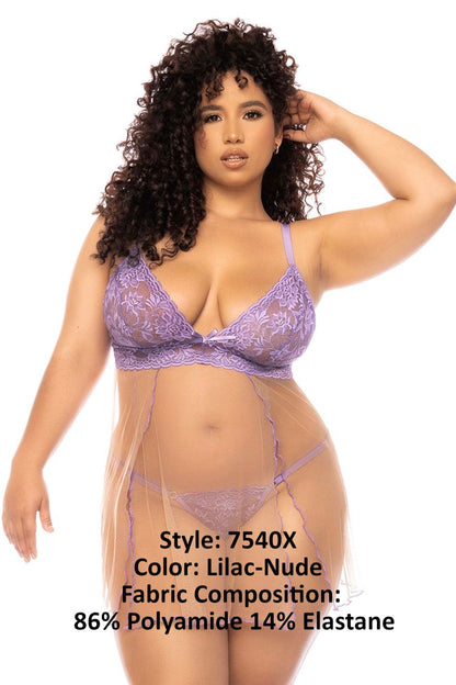 Mapale 7540X Curvy Size Verona Babydoll Plus Color Lilac-Nude.