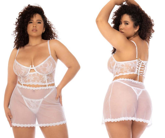 Mapale 7544X Curvy Size Hope 2 in 1 Babydoll Plus Color White.