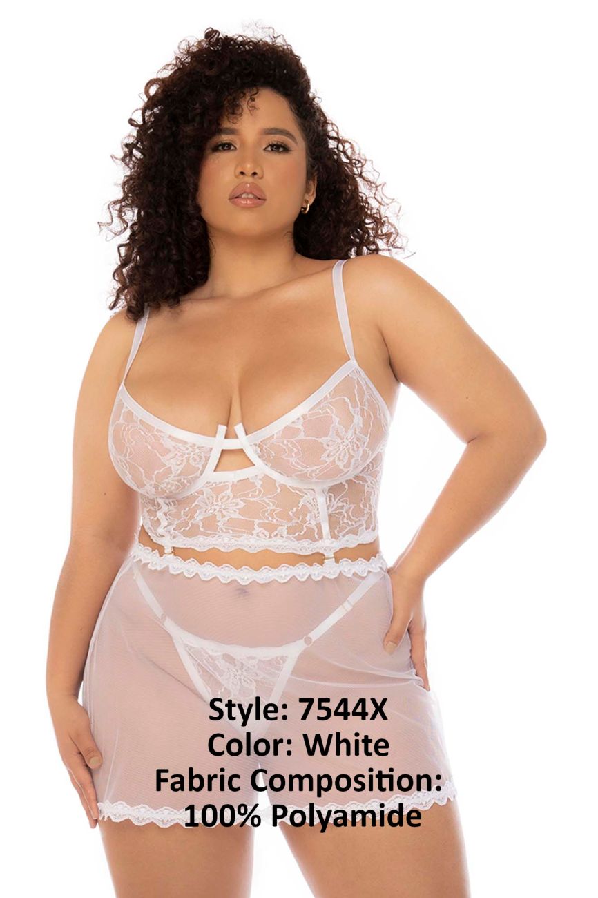 Mapale 7544X Curvy Size Hope 2 in 1 Babydoll Plus Color White.