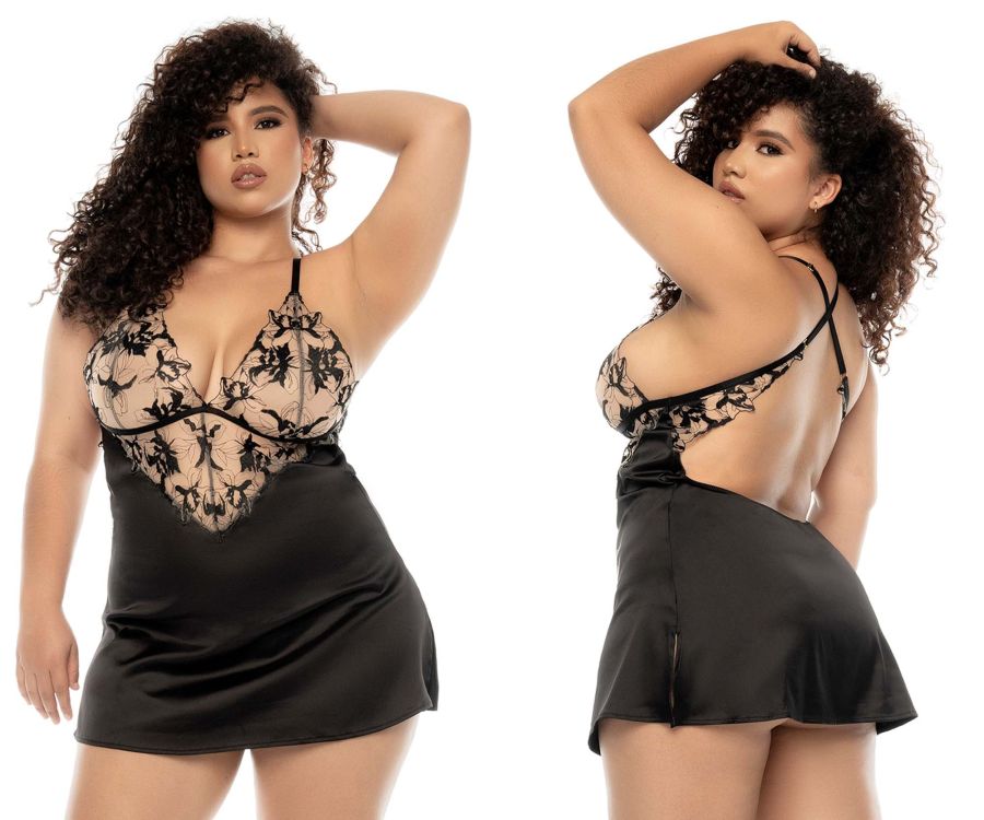 Mapale 7545X Curvy Size Laurel Babydoll Plus Color Nude-Black.