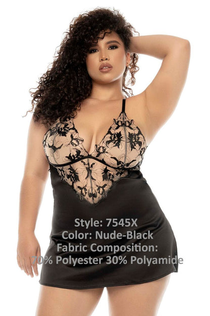 Mapale 7545X Curvy Size Laurel Babydoll Plus Color Nude-Black.