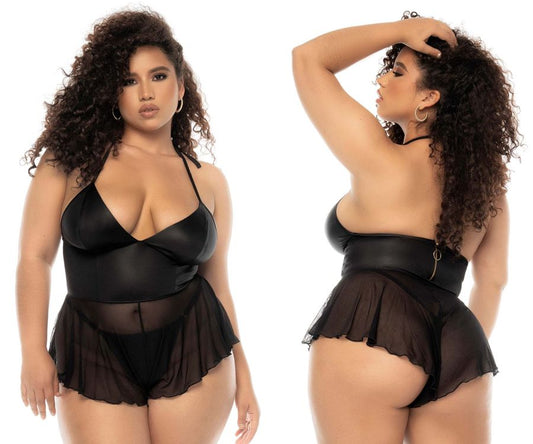 Mapale 7547X Curvy Size Pearl Babydoll Plus Color Wet Look Black.