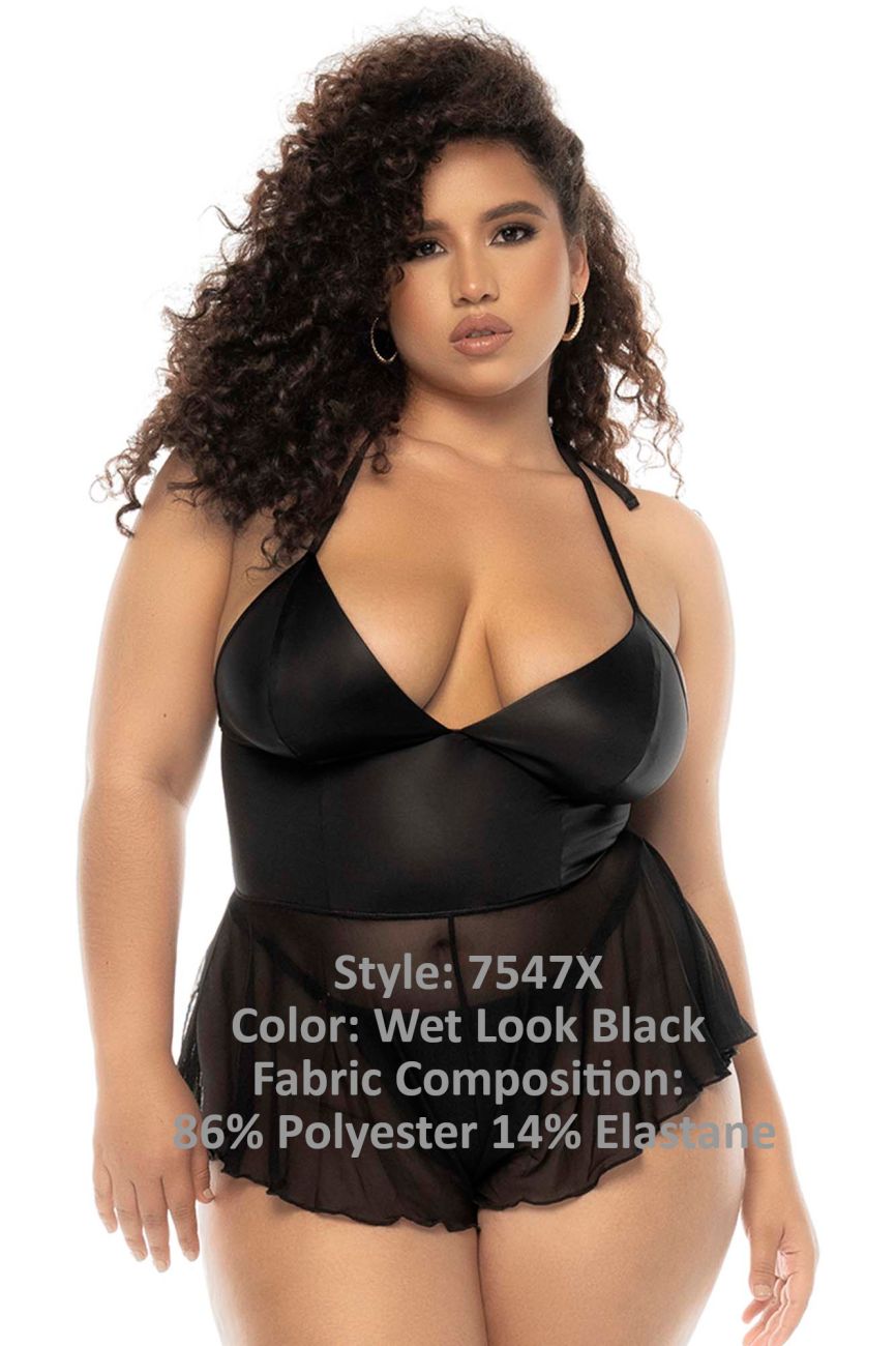 Mapale 7547X Curvy Size Pearl Babydoll Plus Color Wet Look Black.