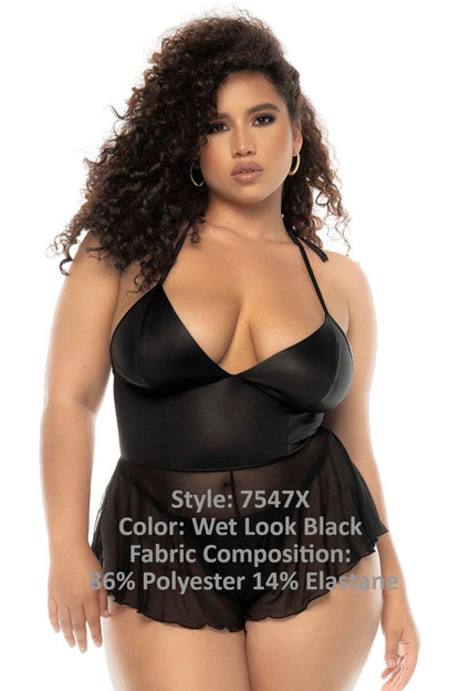 Mapale 7547X Curvy Size Pearl Babydoll Plus Color Wet Look Black.
