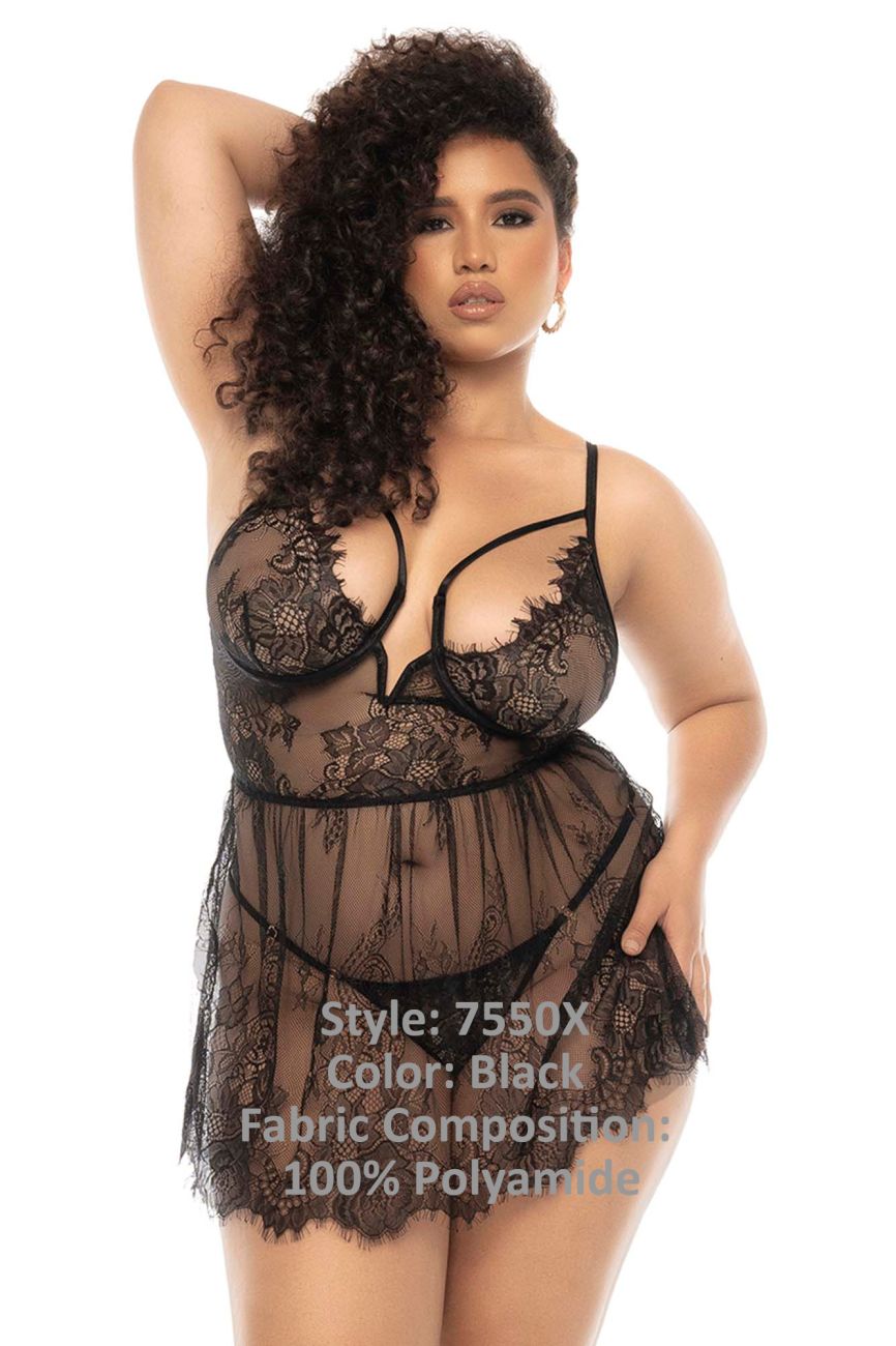 Mapale 7550X Curvy Size Selma Babydoll Plus Color Black.