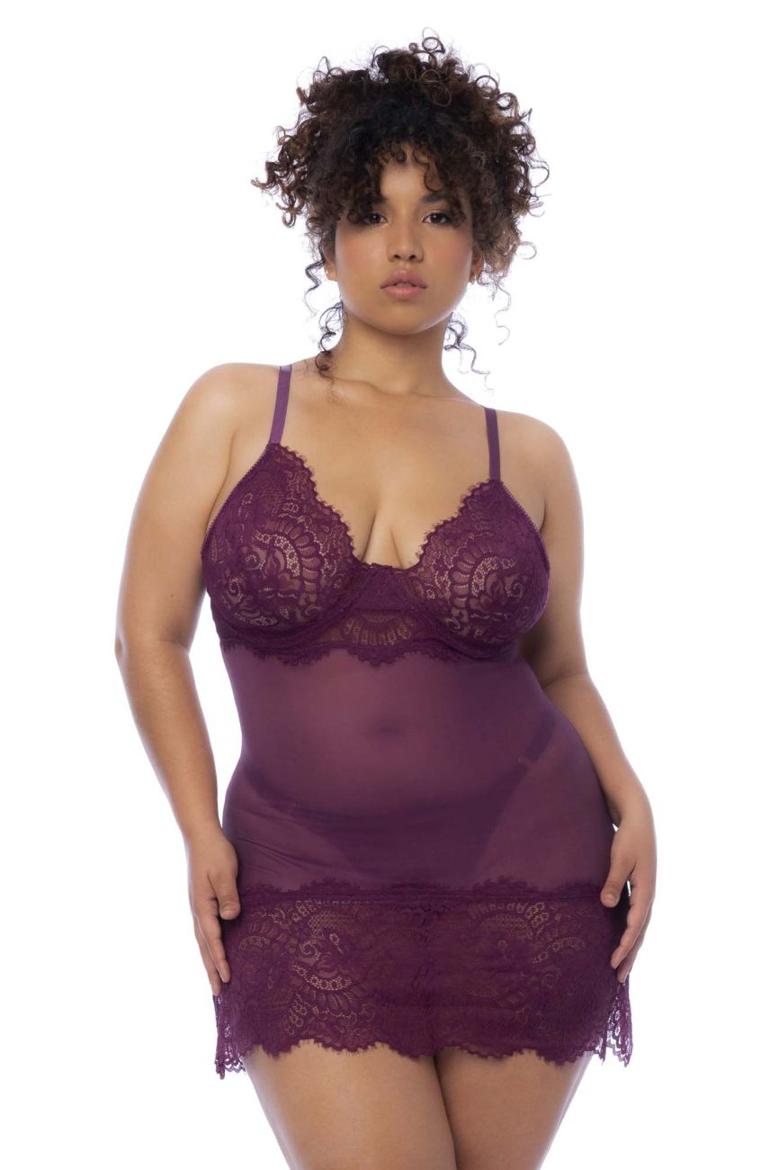 Mapale 7554X Curvy Size Babydoll Color Wine.